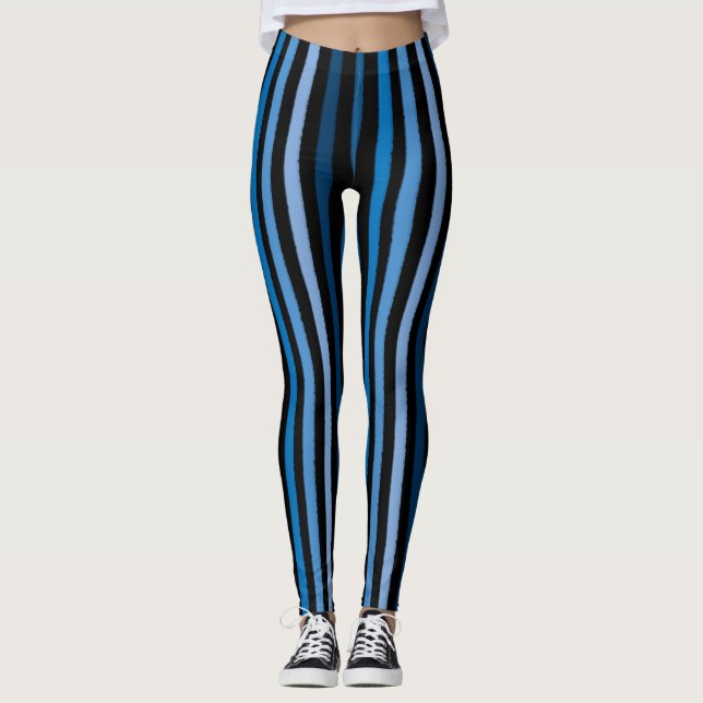Blau und Schwarz Streifen Leggings (Vorderseite)