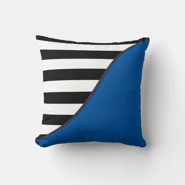 Blau und Schwarz/Weiße Streifen Reversible Kissen (Vorderseite)