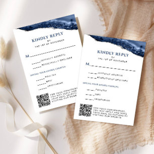 Blau und Silber Agate Bar Mitzvah QR Code Vertikal RSVP Karte