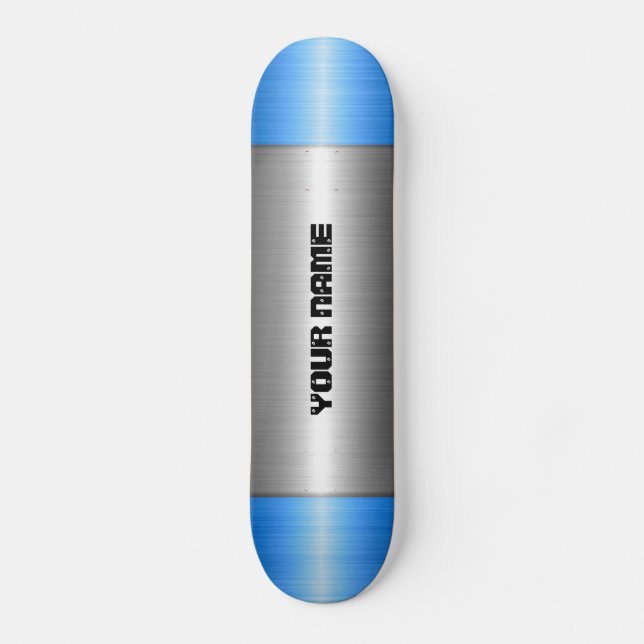 Blau und Silber Edelstahlmetall Skateboard (Vorderseite)