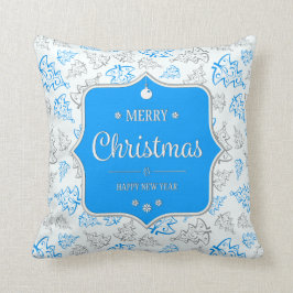 Blau und Silber Elegantes Weihnachtsbaummuster Kissen