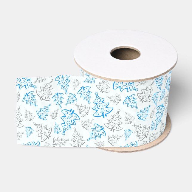 Blau und Silber Elegantes Weihnachtsbaummuster Ripsband (Spule)