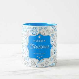 Blau und Silber Elegantes Weihnachtsbaummuster Zweifarbige Tasse