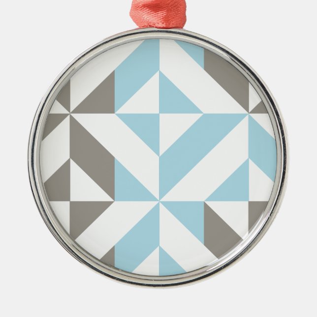 Blau und Silber Geometric ZigZag Ornament Aus Metall (Vorne)