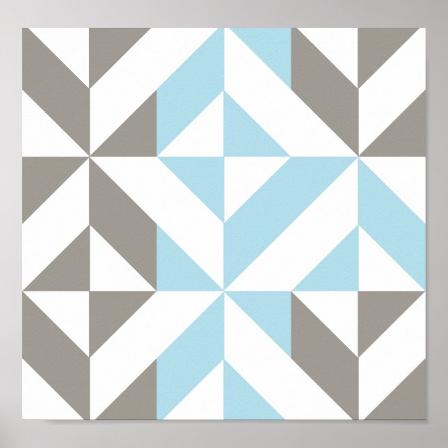 Blau und Silber Geometric ZigZag Poster (Vorne)