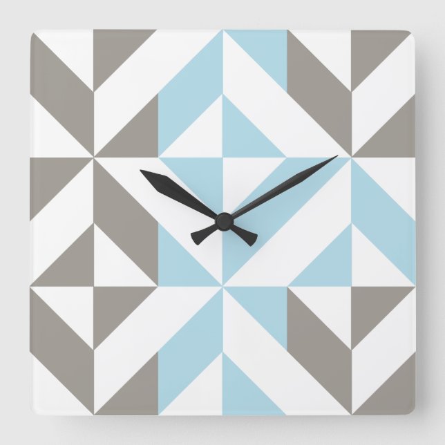 Blau und Silber Geometric ZigZag Quadratische Wanduhr (Vorderseite)
