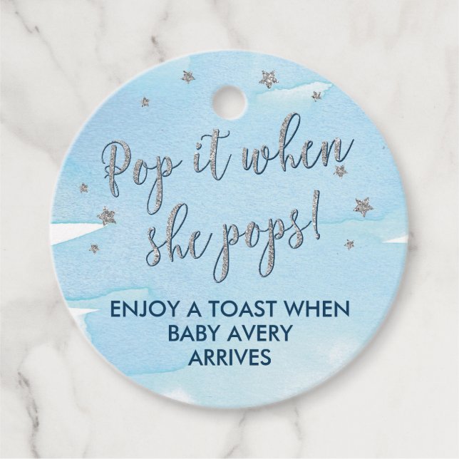 Blau und Silber Pop, wenn sie Baby Boy Pop Geschenkanhänger (Vorderseite)