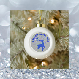 Blau und Silber Saison Gruß mit Rentier | Keramik Kugel-Ornament