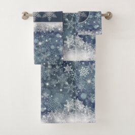 Blau und Silber Schneeflocken Muster Urlaub Badhandtuch Set
