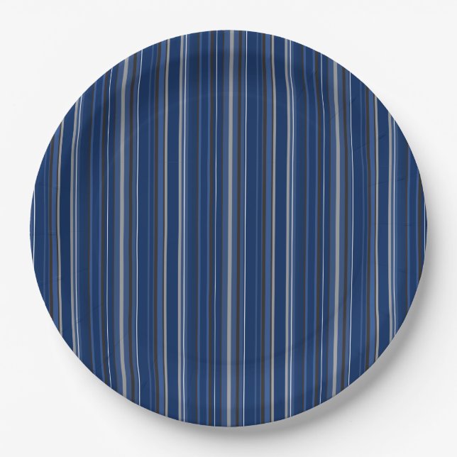 Blau und Silber Streifen 9" Teller (Vorderseite)
