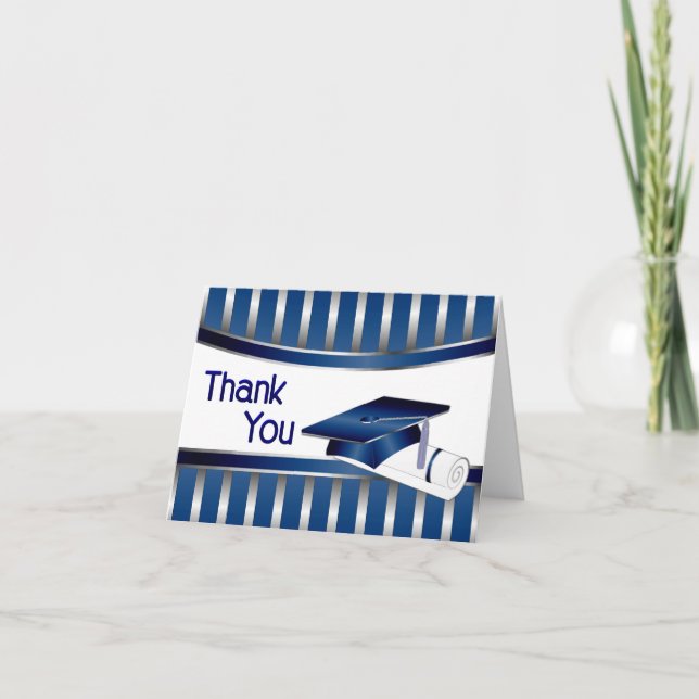 Blau und Silber Streifen Abschluss Danke Karten (Vorderseite)