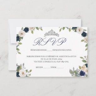 Blau und Silber Tiara Floral Quinceañera UAWG Dankeskarte