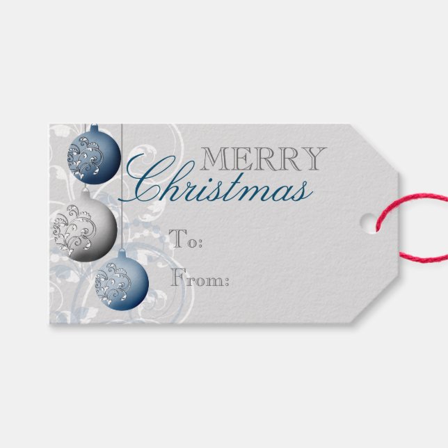 Blau und Silber Weihnachten Geschenkanhänger (Vorderseite (Horizontal))