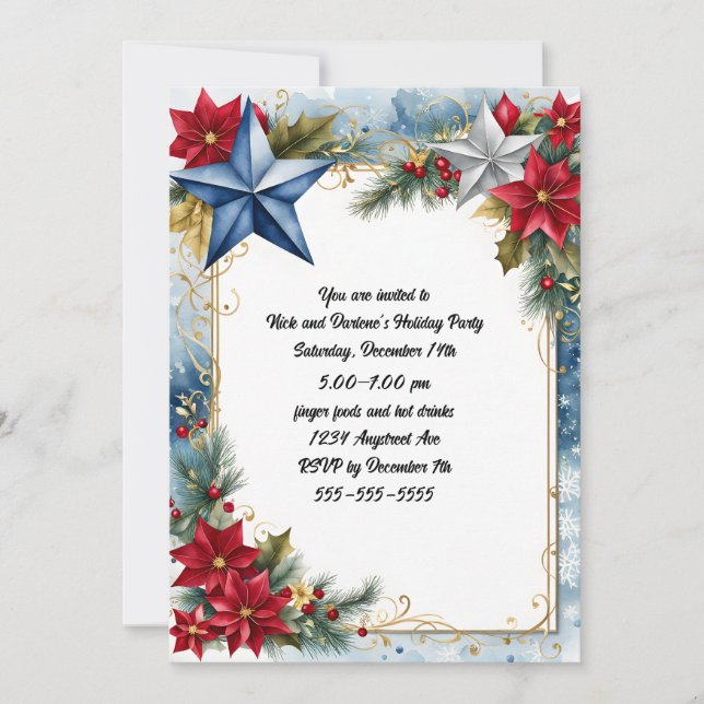 Blau und Silber Weihnachtsstars Einladung (Vorderseite)