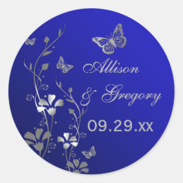 Blau und Silberflor mit Schmetterlingskleber Runder Aufkleber