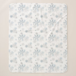 Blau und Silbergrau Schneeflocken Winterwonderland Sherpadecke