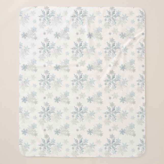 Blau und Silbergrau Schneeflocken Winterwonderland Sherpadecke (Vorderseite)