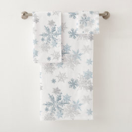 Blau und Silbergrau Winterwunder Wunderland Schnee Badhandtuch Set