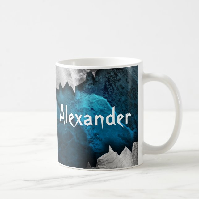 Blau- und Silbergrunge Metal-/Steindesign Kaffeetasse (Rechts)