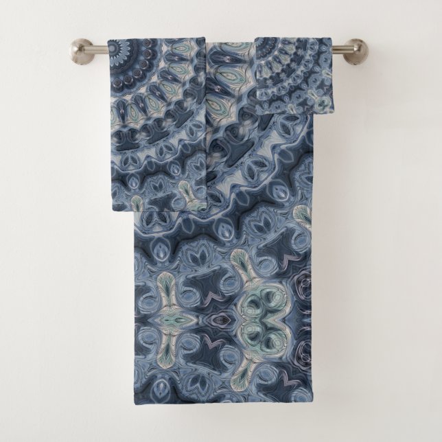 Blau- und Silbermandala-Muster Badhandtuch Set (Insitu)