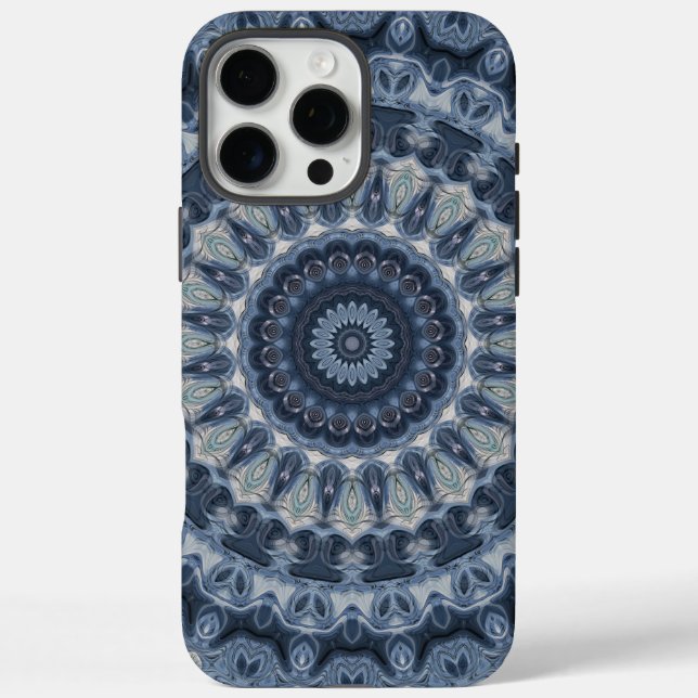 Blau- und Silbermandala-Muster iPhone 16 Pro Max Hülle (Rückseite)