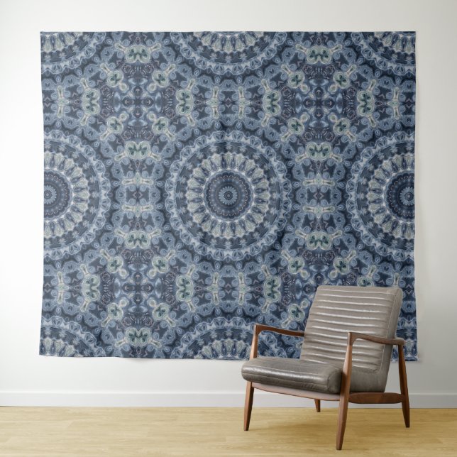 Blau- und Silbermandala-Muster Wandteppich (Beispiel (Horizontal))