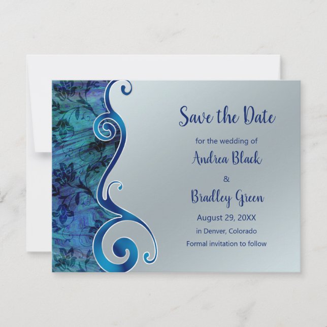 Blau- und Silberreflektionen Save the Date-Karte Date (Vorderseite)