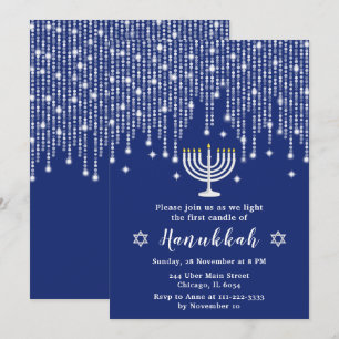 Blau- und Silberreihenleuchten Hanukkah-Party Einladung