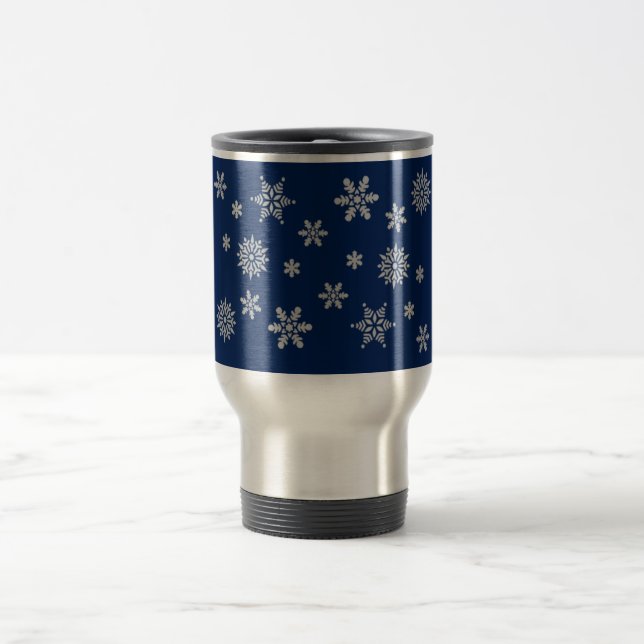 Blau- und Silberschneeflocken Reisebecher (Mittel)