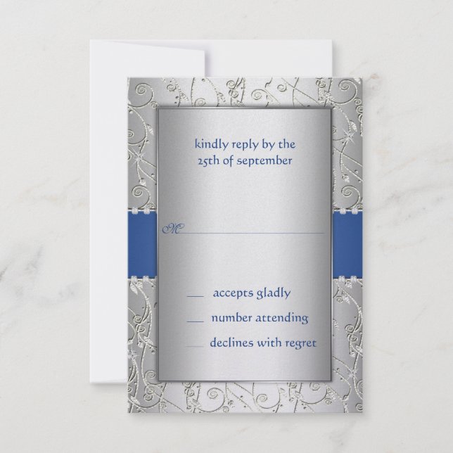 Blau und Silberwirbel für Hochzeitsszenarien RSVP Karte (Vorderseite)
