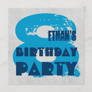 BLAU und SILVER 8. Geburtstagsparty 8 Jahre alt V1 Einladung