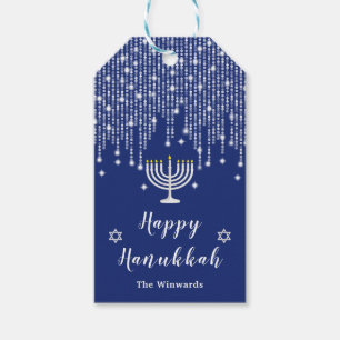 Blau und Silver String Lights Happy Hanukkah Geschenkanhänger