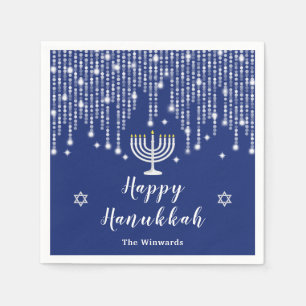 Blau und Silver String Lights Happy Hanukkah Serviette