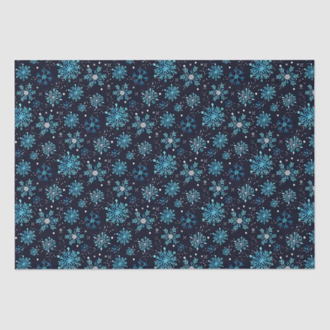 Blau und Silver Winter Schneeflocken Muster Seidenpapier (Vorderseite)