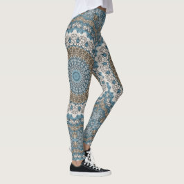 Blau und Tan Mandala Intricate Geometrisches Muste Leggings