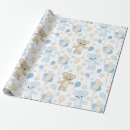 BLAU- UND TAN-TEDDY-BÄREN UND -BALLOONEN GESCHENKPAPIER