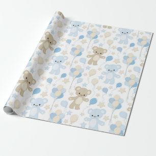 BLAU- UND TAN-TEDDY-BÄREN UND -BALLOONEN GESCHENKPAPIER