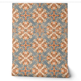 Blau und Terracotta Floral Art Nouveau Tapete