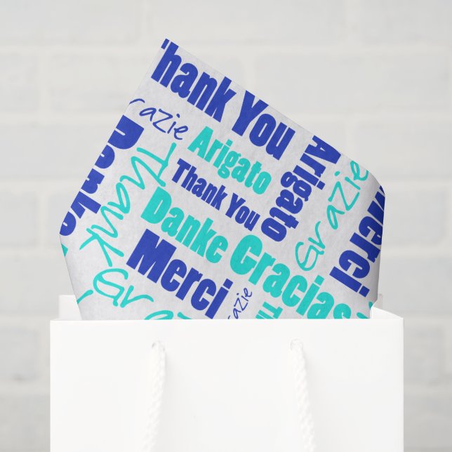 Blau und Türkis DANK IHNEN Word Collage Seidenpapier (Geschenktüte)