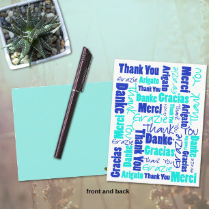 Blau und Türkis Mehrsprachig Vielen Dank Postkarte