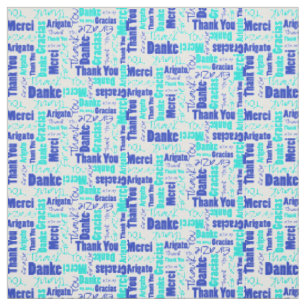 Blau und Türkis Vielen Dank Word Cloud Stoff