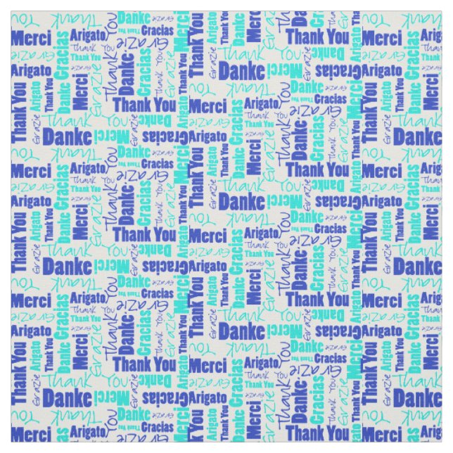 Blau und Türkis Vielen Dank Word Cloud Stoff (Muster)