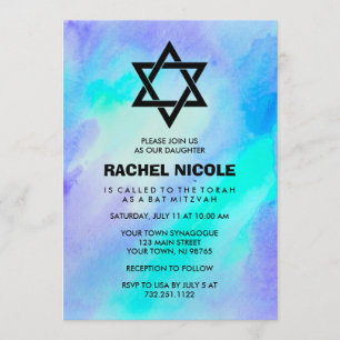 Blau und türkisfarbenes Wasser Bat Mitzvah Einladung