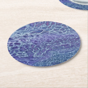 Blau und Violett Akryllische Abstrakte Fluid Art Runder Pappuntersetzer