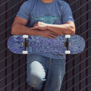 Blau und Violett Akryllische Abstrakte Fluid Art Skateboard