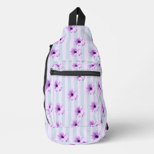 blau und violett gestreiftes Gänseblumenmuster Crossbody Bag