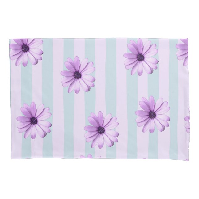 blau und violett gestreiftes Gänseblumenmuster Kissenbezug (Vorderseite-Links)