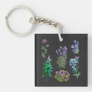 Blau- und violette Blumen in Aquarellen Schlüsselanhänger