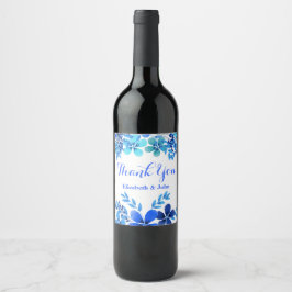 Blau und Wasser Wasserfarben | Danke Hochzeit Weinetikett