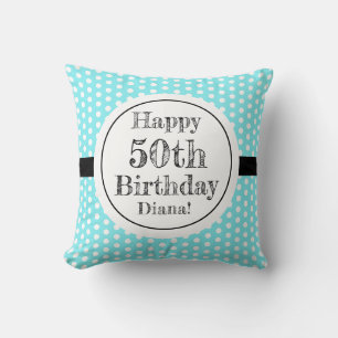 Blau und weiß 50. Geburtstag Polka Dots Kissen